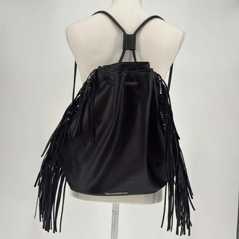 NWT Victoria's Secret Black Fringe Backpack